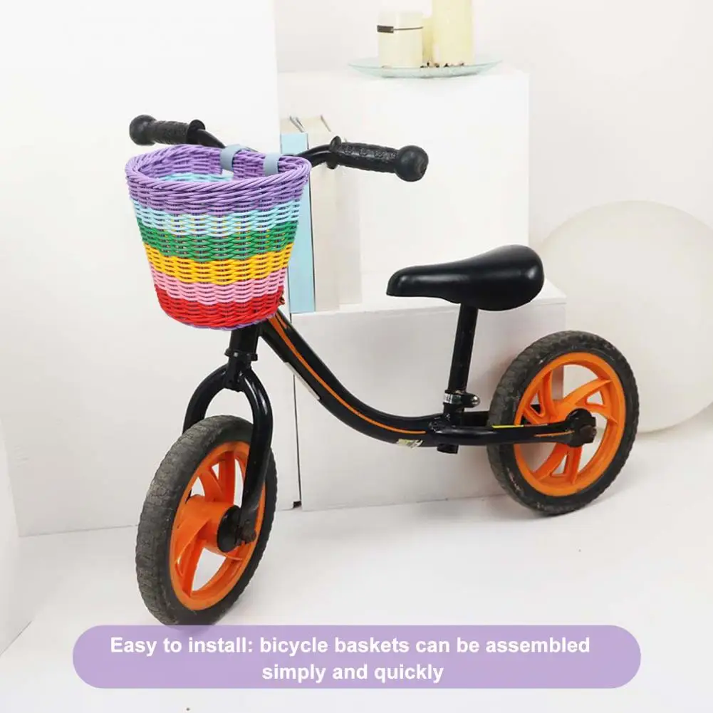 Bicycle Scooter Basket Vibrant Hand-woven Bicycle Basket Spacious Easy-to-install Front Tricycle Accessory for Toddlers Enhance