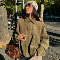 HXAO Suede Cropped Jacket Women's Bomber Jacket Oversized Batwing Sleeves Outerwears Lady Casual Loose Coat Street Style Jackets - Image 4