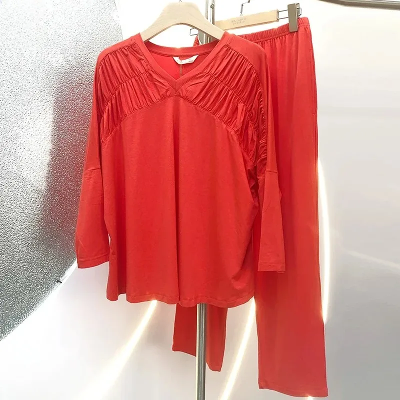 qire-camicia-da-notte-in-modal-e-cotone-leggera-a-maniche-lunghe-per-donna-abbigliamento-da-casa-per-primavera-e-autunno-completo-rosso-per-l'anno-fortunato-camicia-da-notte-femminile