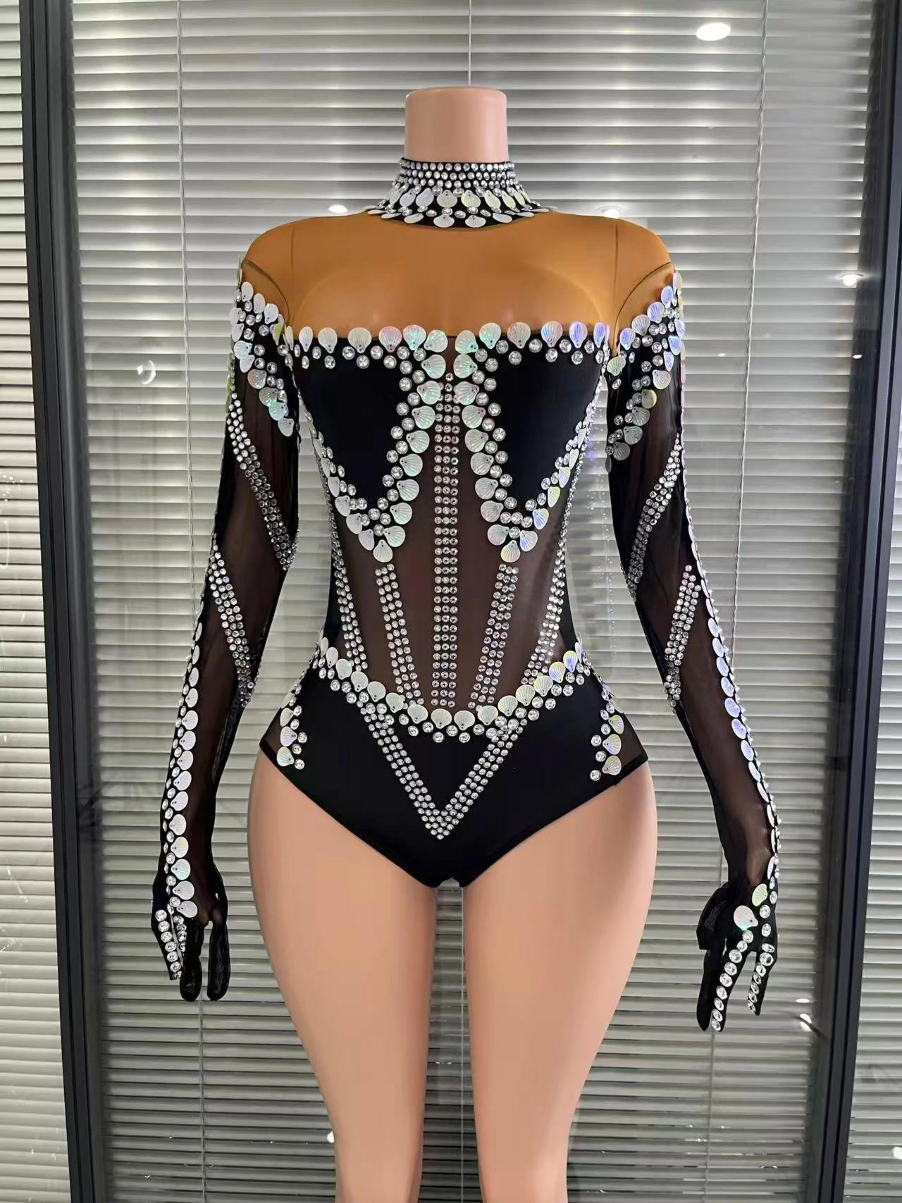 

Avant-Garde Women Sexy Sparkly Rhinestone Bodysuit Leotard for Party Dance Show Club Wear Halloween Costume Stage Performance