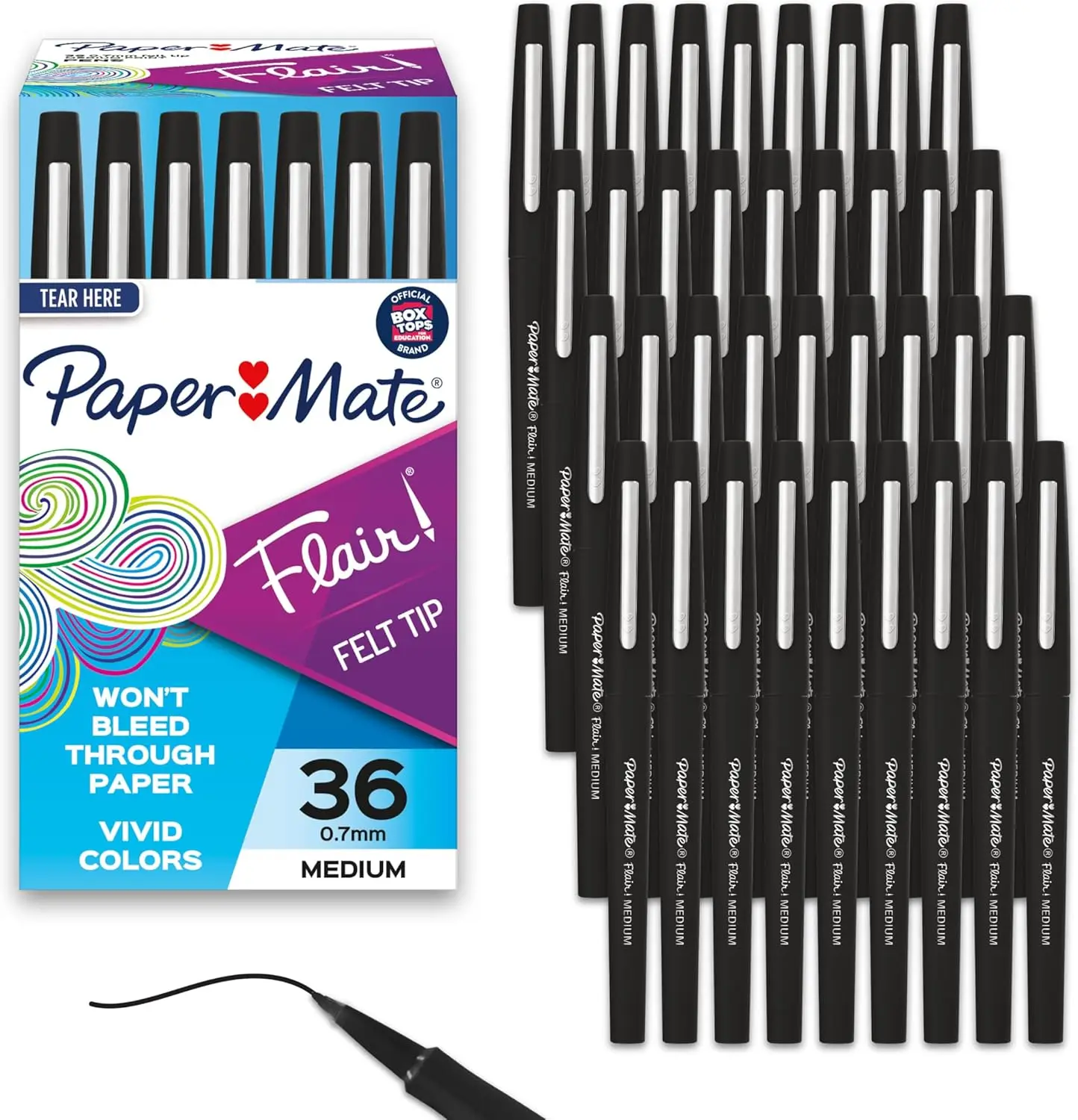 

36 Black Medium Point Felt Tip Pens, 0.7mm for Office Supplies - Smooth Writing