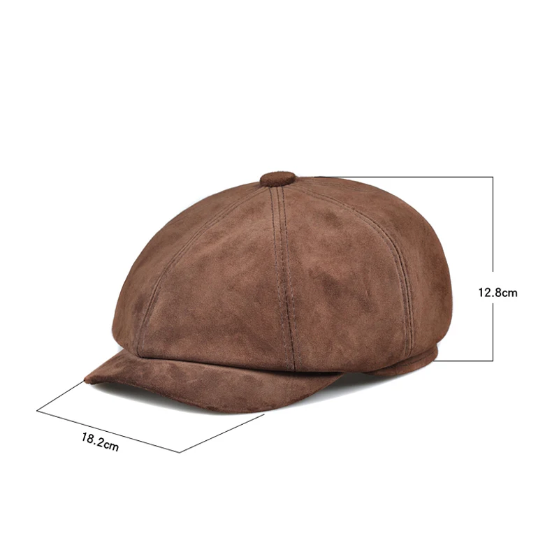 Suede Octagonal Hat Men England Male Spring Winter Real Leather Beret Caps Newsboy 1 Buttons Casual Streetwear Peaked Bonnet