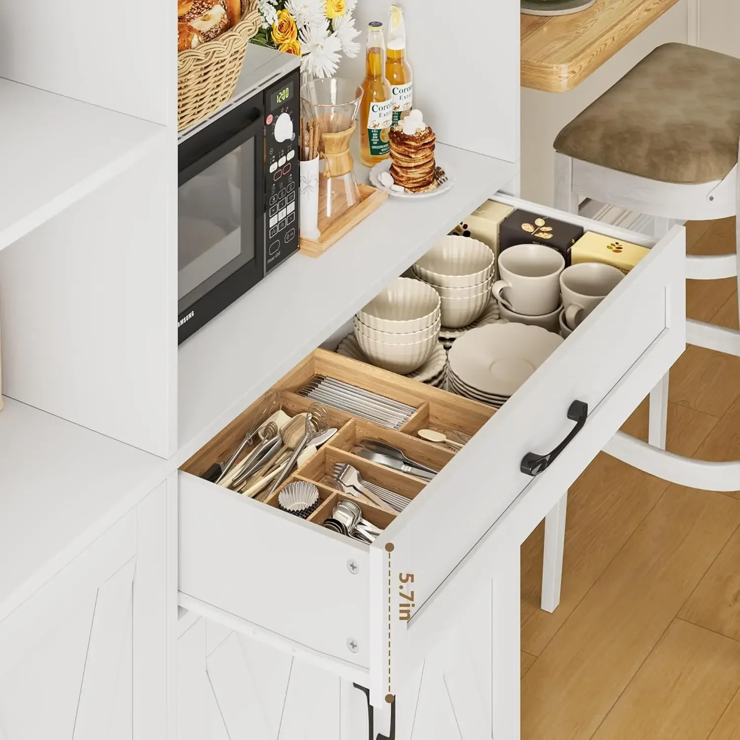 [Prezzo scontato! ] Armadietto portaoggetti per dispensa da cucina alto 71", armadietto per dispensa per alimenti in fattoria con supporto per microonde, cucina con porte per fienile