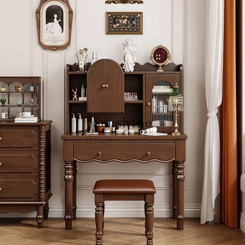 American retro solid wood dresser desk integrated antique makeup storage cabinet