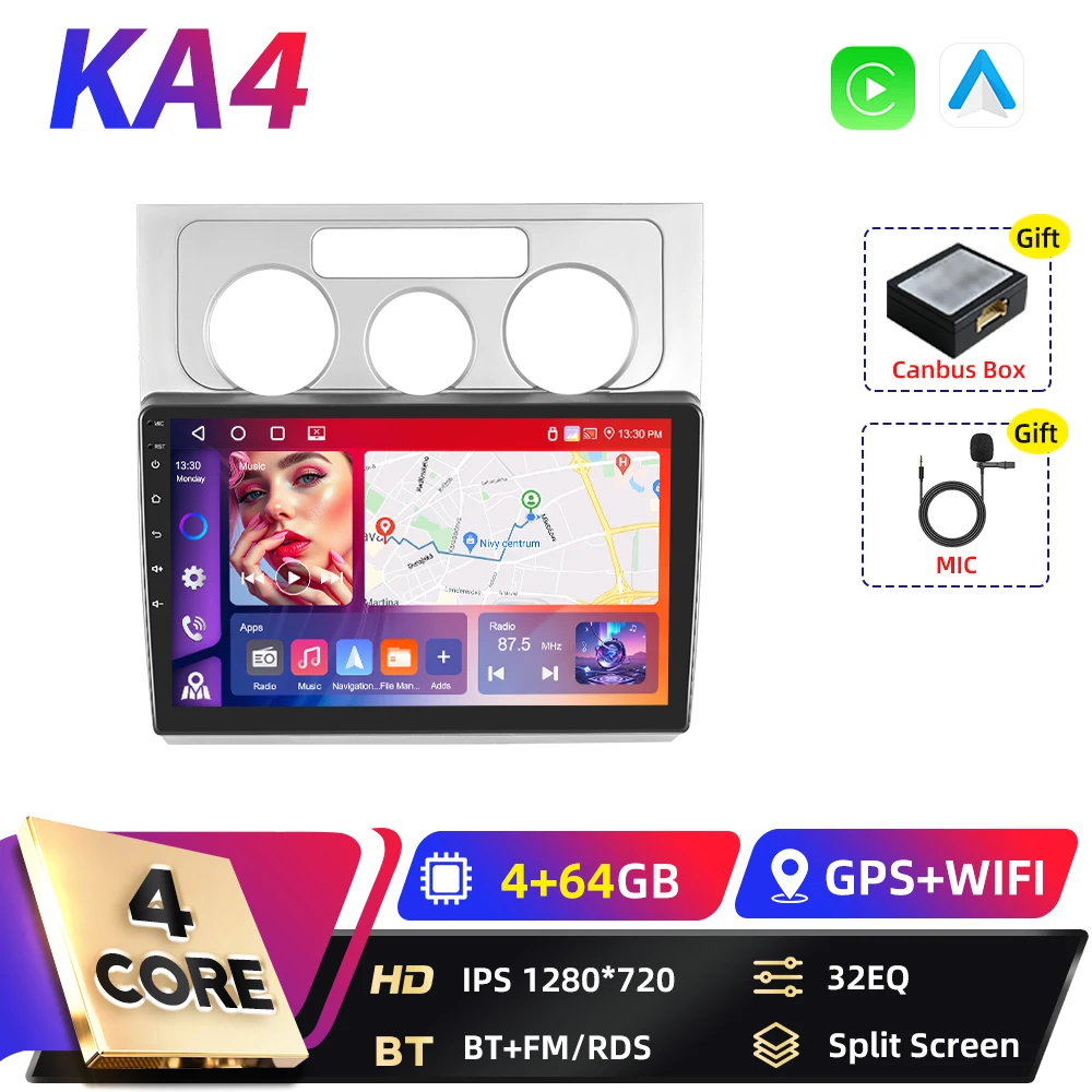 Podofo 8+128G 2din Android autoradio voor Volkswagen Touran 2006-2008 met Carplay, FM, GPS navigatie, DSP, Android Auto, RDS en BT