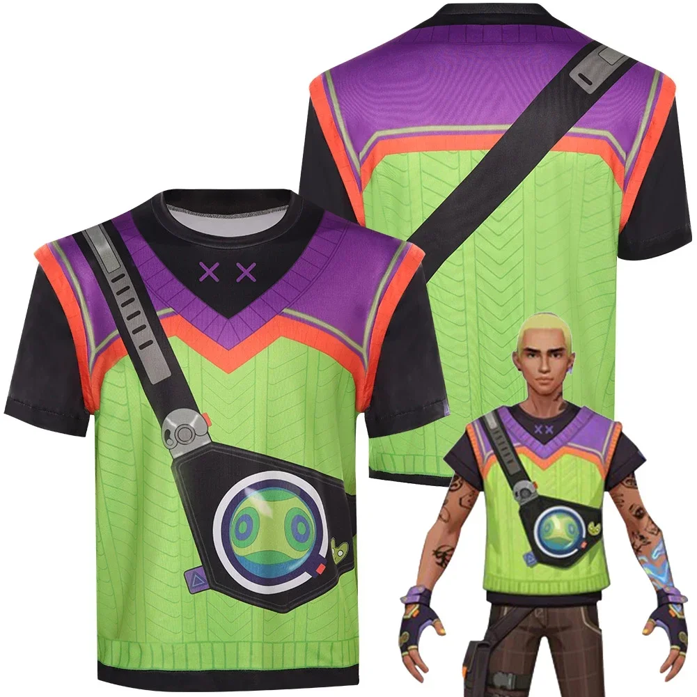 Fato de Cosplay Gekko Masculino, Game Valorant, Fantasia, Casual, Manga Curta, Top com o pescoço, T-shirt, Halloween