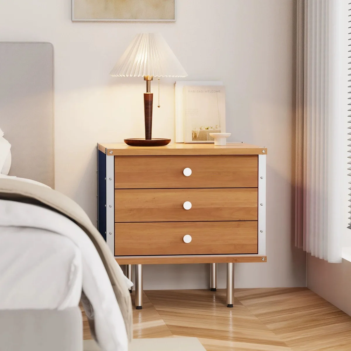 Средневековая тумбочка Eames, светлый роскошный шкаф рядом с диваном в гостиной, креативные контрастные цвета.