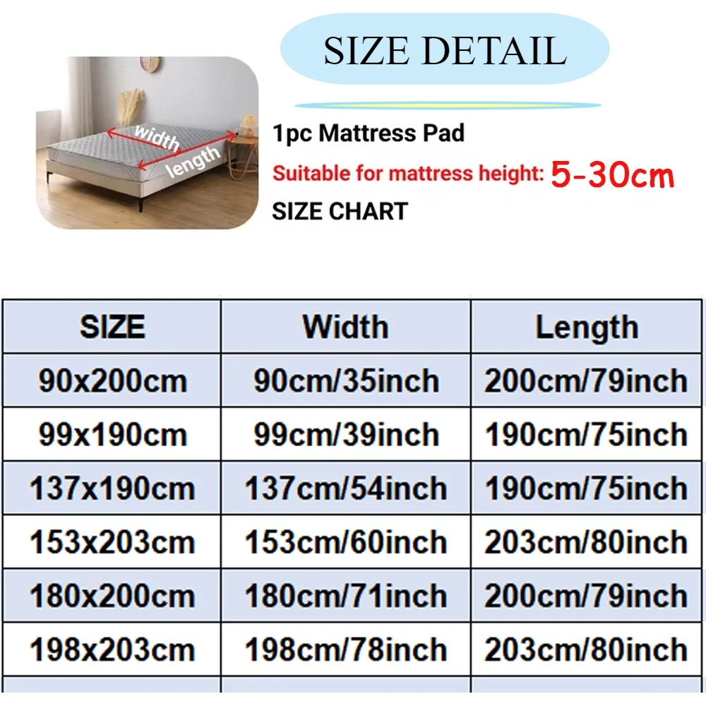 Waterproof Quilted Mattress Comfortable Mattress Cover with Anti-Slip Elastic Bands Washable Bed Cover Housse De Matelas 방수침대커버
