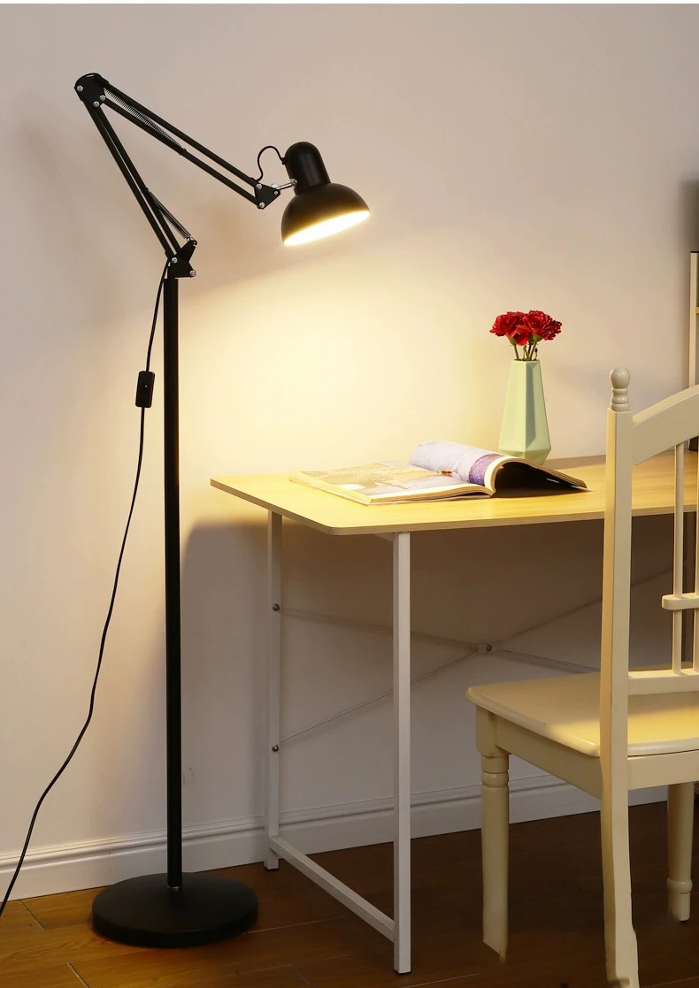 BOSSEN Long Arm Folding Floor Lamp LED Eye Protection Study Living Room Bedroom Study Room Vertical Table Lamp