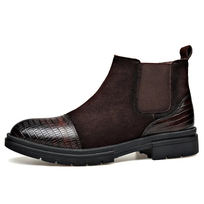 Outono inverno chelsea botas para homens moda casual camurça de vaca novo designer vestido sapatos homem cor sólida botas de tornozelo quentes masculino