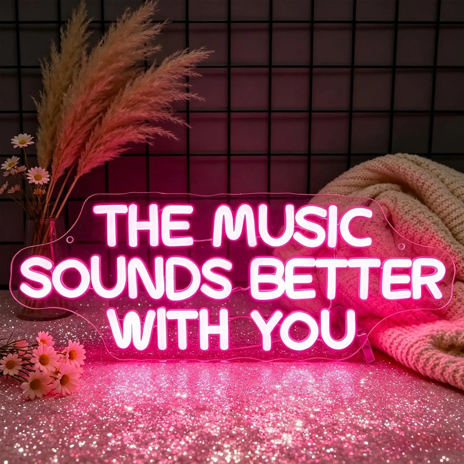 The Music Sounds Better With You Neon Sign LED Lights for Bedroom Bar Man Cave Home Romantic Music Birthday Party Wall Art Decor