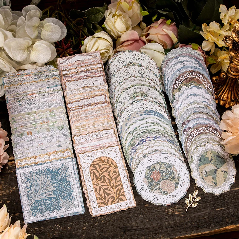 50 sheets Memo material This lace border plant vintage classical art hand account material Decoration Memo Pad 6 types