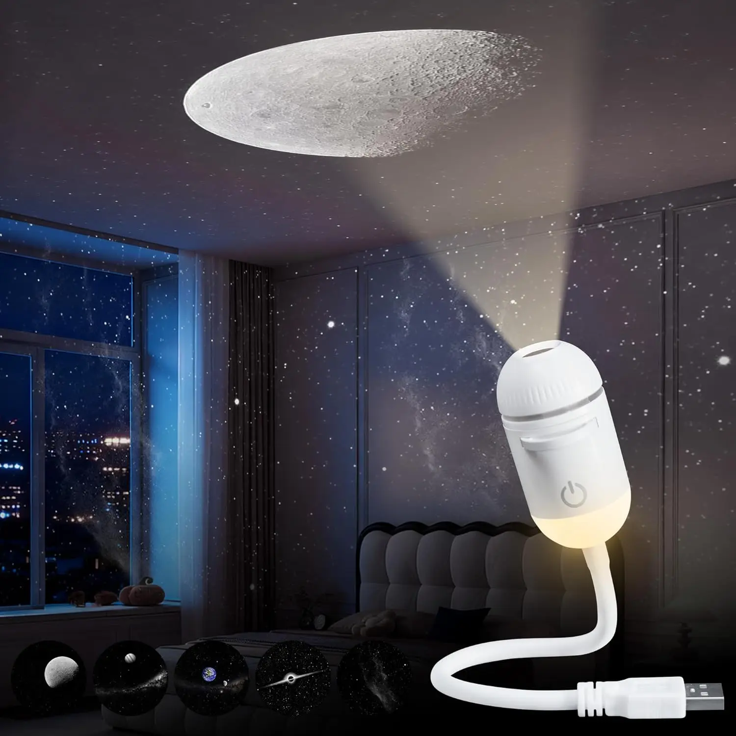 2-in-1 Galaxy Projector Night Light Adjustable Brightness & Focus 360° Rotating Design USB Starry Sky Night Light Projector