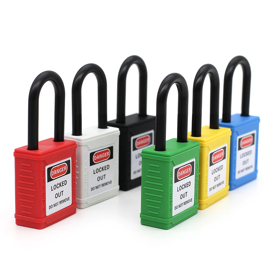 Industrial Safety Padlock LOTO lockout Nylon Engineering lock Personal Power lockout 38mm nylon shackle manufacturer