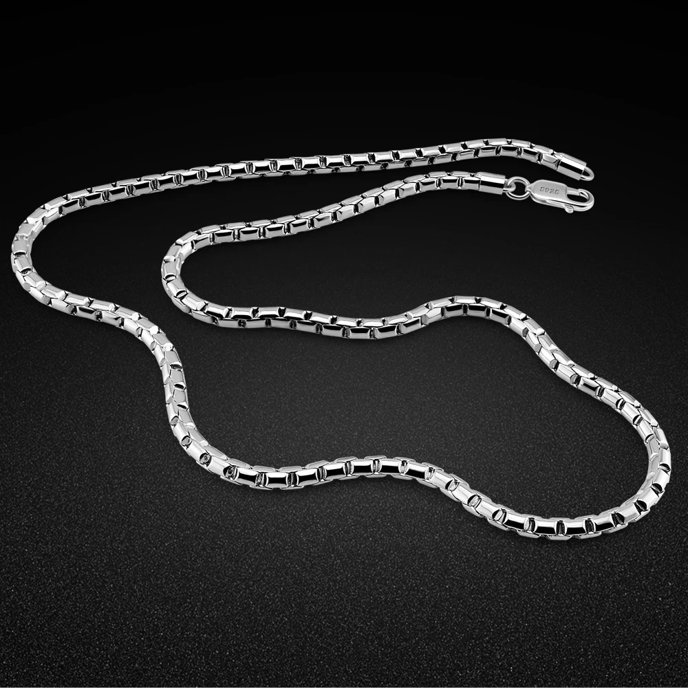 Sterling Silver 925 Men's Necklace Box Chain Necklace Long Clasp Classic Luxury Jewelry 46-66cm Length Birthday Gift