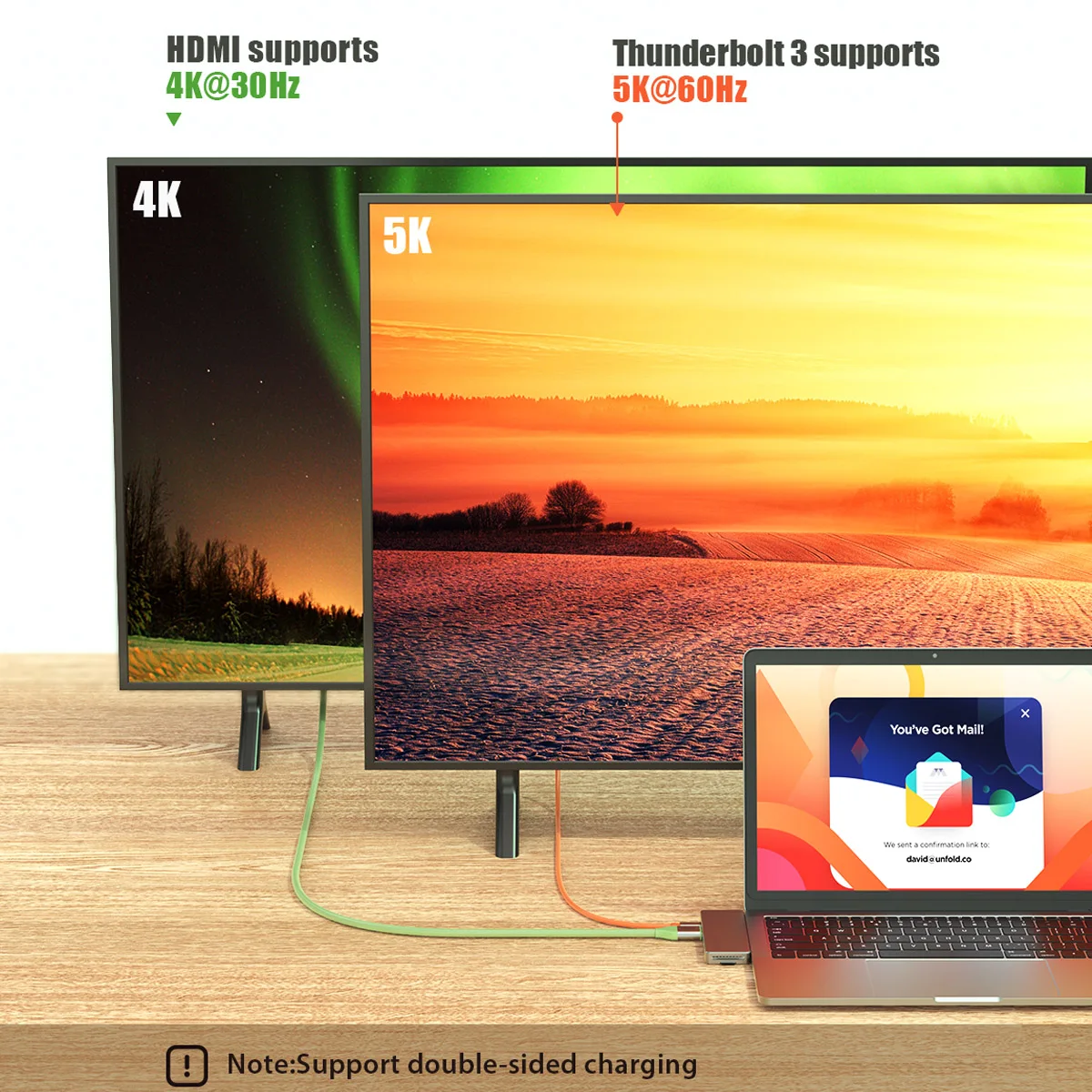 dodocool 7-in-1-USB-C-Hub-Adapter aus Aluminiumlegierung mit 2 Thunderbolt 3-Anschlüssen, USB-Typ-C-PD-Anschluss, USB-C-Datenübertragungsanschluss 4K – Detail 15