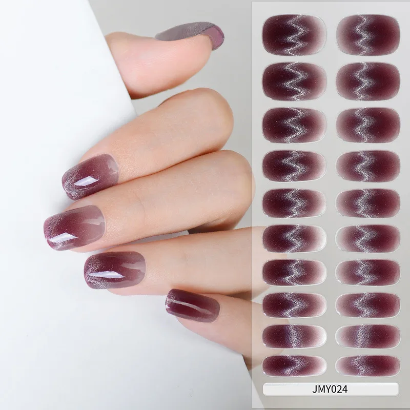 

20 наклеек, французские волны, кошачий глаз, полузатвержденные обертывания для ногтей, клейкие полные наклейки для ногтей, УФ-лампа, необходимо нажмите на ногти, маникюр «сделай сам»