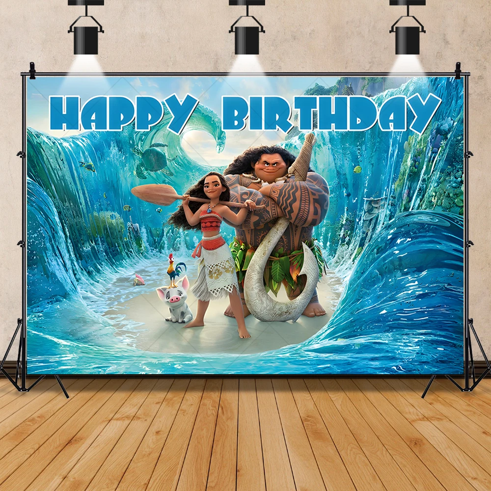 Disney Moana Photo Backdrop Custom Baby Shower Boys and Girls Birthday Party Decoration Photography Backgrounds Banner Decors