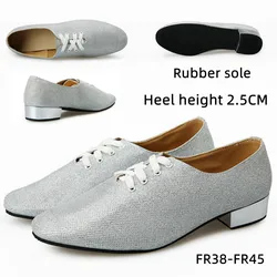 Men Low Heel Ballroom Dance Shoes Silver Glitter Tango Latin Dancing Shoes For Man Boy Shoes Dance Sneaker Modern Jazz Shoes