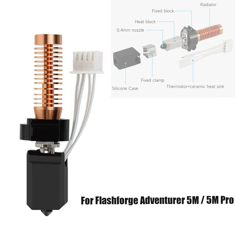 5M Series Hotend Kit For Flashforge Adventurer 5M/5M Pro Caremic Heating Block 3D Printer Nozzle 280°C High Tem Print Head 5W