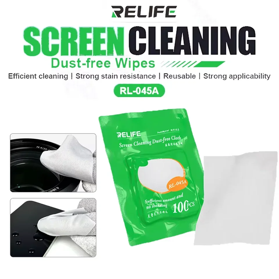 RELIFE RL-045A 100PCS Dust-free Wipes screen Cleaning Efficient Cleaning Strong Stain For Phone Tablets Repair Cleaner Cloth