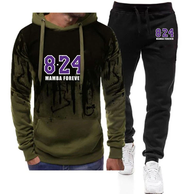 

Basketball Star 2025 Spring Autumn Mens Fashion Gradient Color Set Number 8 And Number 24 Hooded +Drawstring Sweatpants Suit