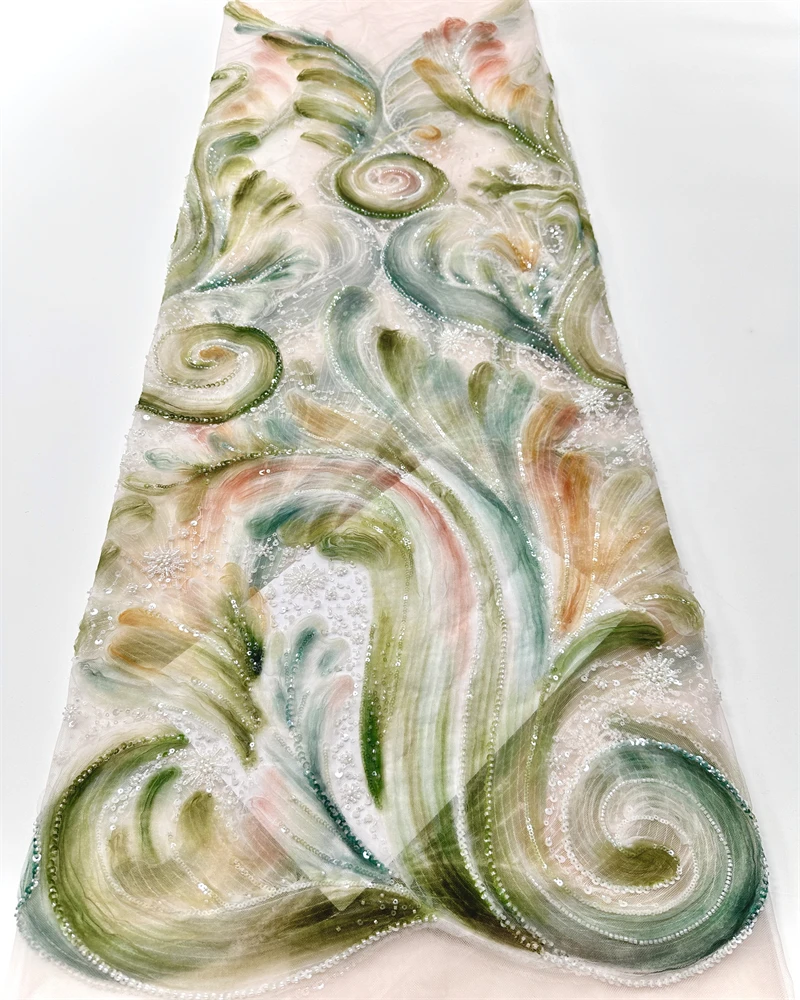 قماش دانتيل أفريقي مصنوع يدويًا عالي الجودة مع خرز وترتر لفساتين الزفاف والحفلات أحدث صيحات الموضة