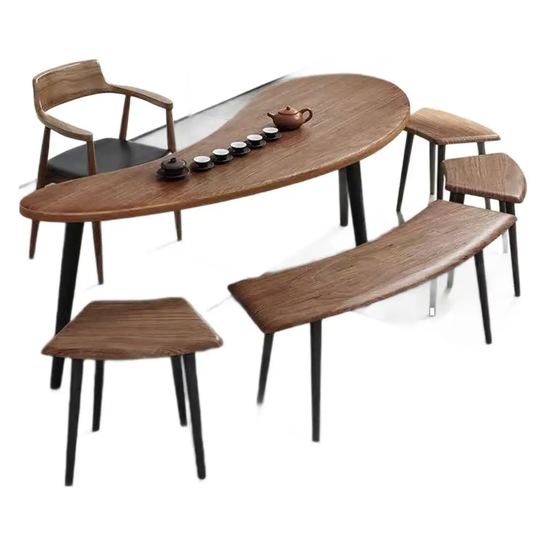 

Full set of solid wood, balcony tea table and chair combination, creative arc