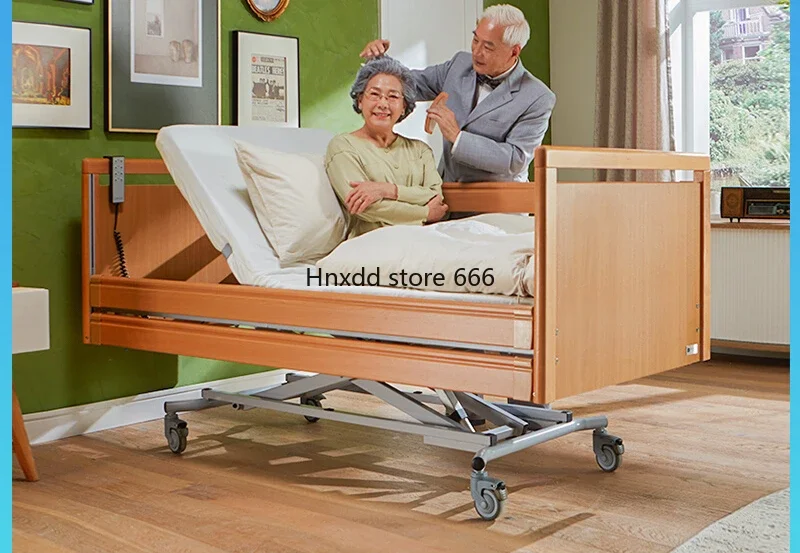 Electric nursing bed home lifting multi-functional wooden bed