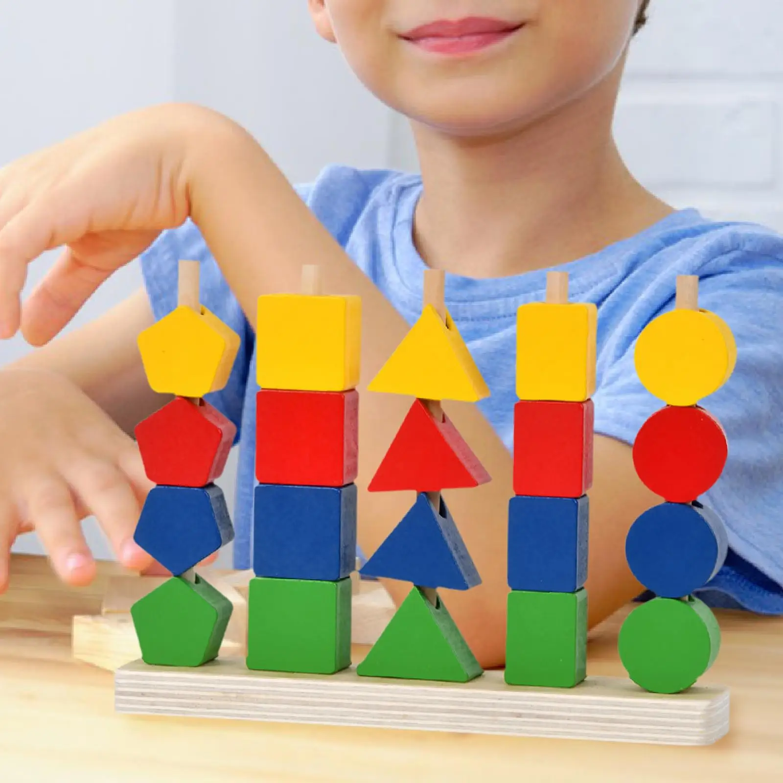 Montessori ชุดของเล่นลูกปัดไม้ Sequencing ของเล่นเรียงลําดับของเล่นที่น่าสนใจการจับคู่รูปร่าง Stacker สําหรับวันเกิดโรงเรียนอนุบาล