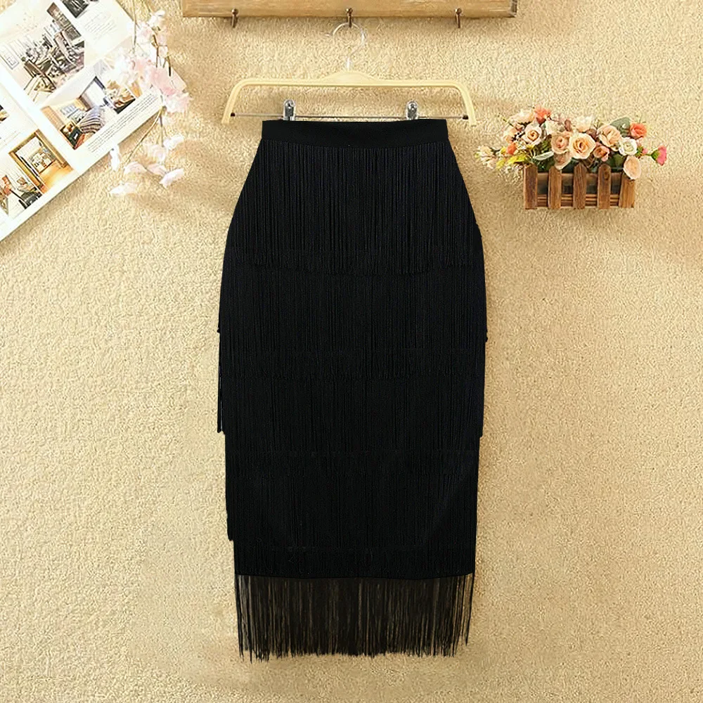 Elegant Tassel Fringe Bodycon Pencil Skirts Womens High Waist Stretchy Sheath Midi Summer Ladies New Party Rock Saia Falda