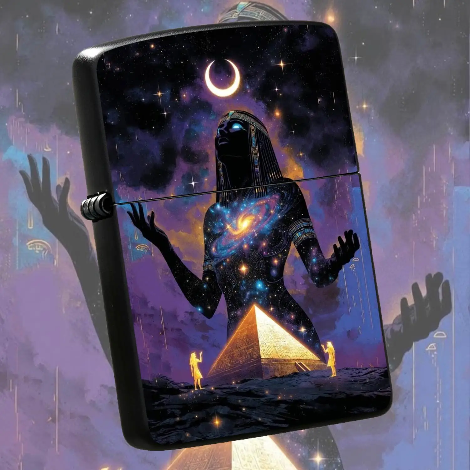 Ancient Egyptiangoddess Themed Lighter, Mystical Cosmic Nebula Art Print, Portable Stylish Daily Ignition Accessory, Durable Decorative Practical Gift For Festival Gatherings, Home Outdoor Multi-Scene Universal Exquisit A Humorous And Inter