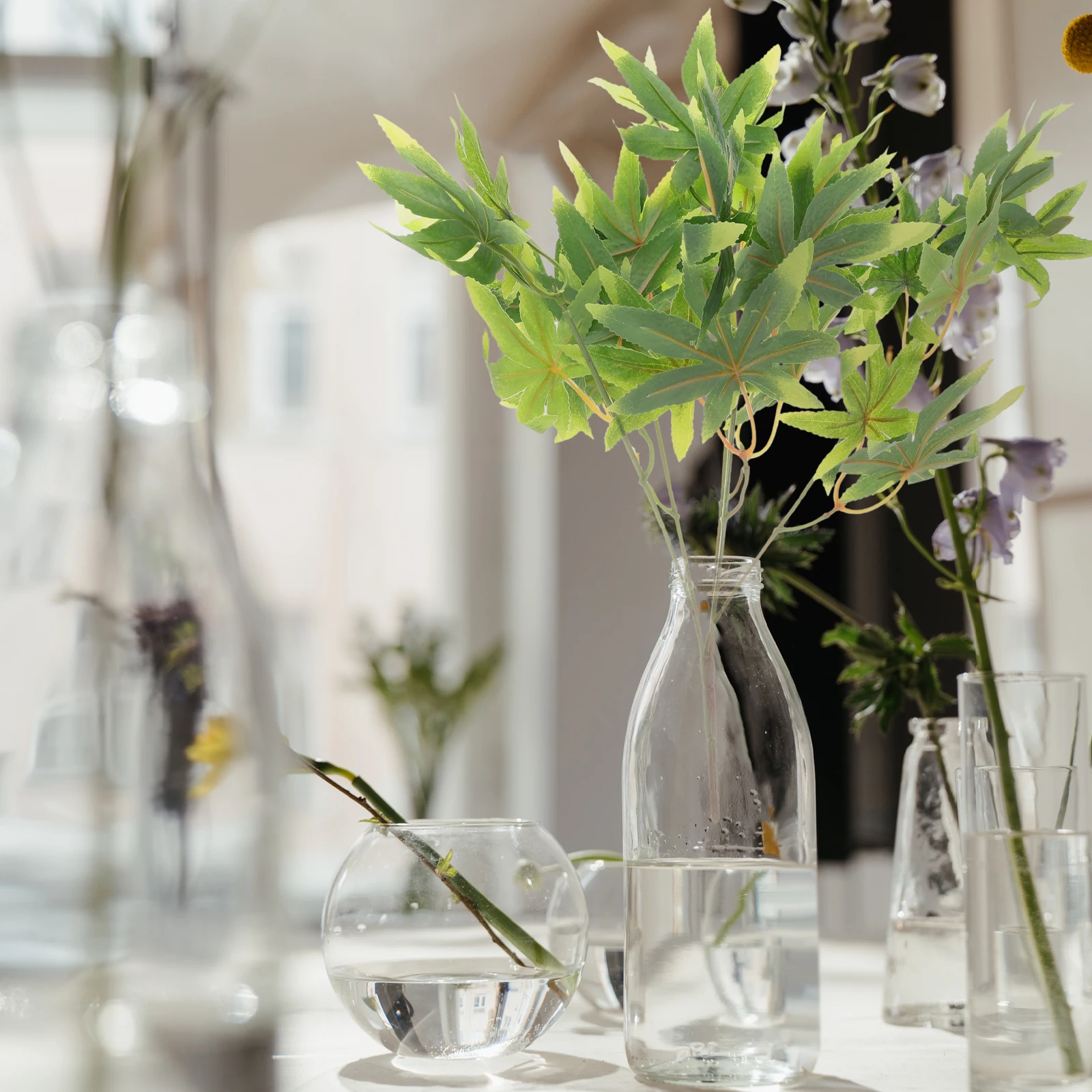 

2 Pcs Indoor Plant Simulated Maple Autumn Plants Branches Decorations Green Artificial Leaves