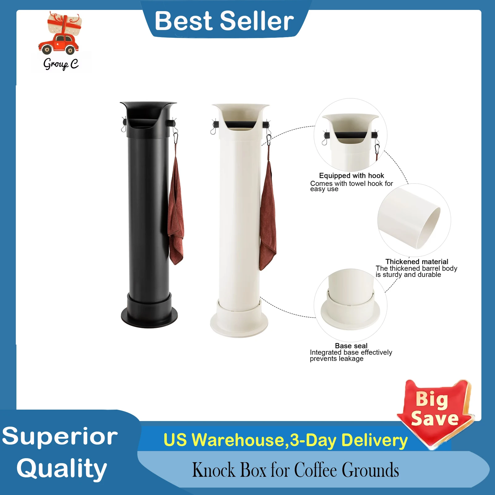 

Knock Box for Coffee Grounds, Commercial Floor Standing Knockbox with Removable Base, Coffee Knock Box Commercial Floor Type