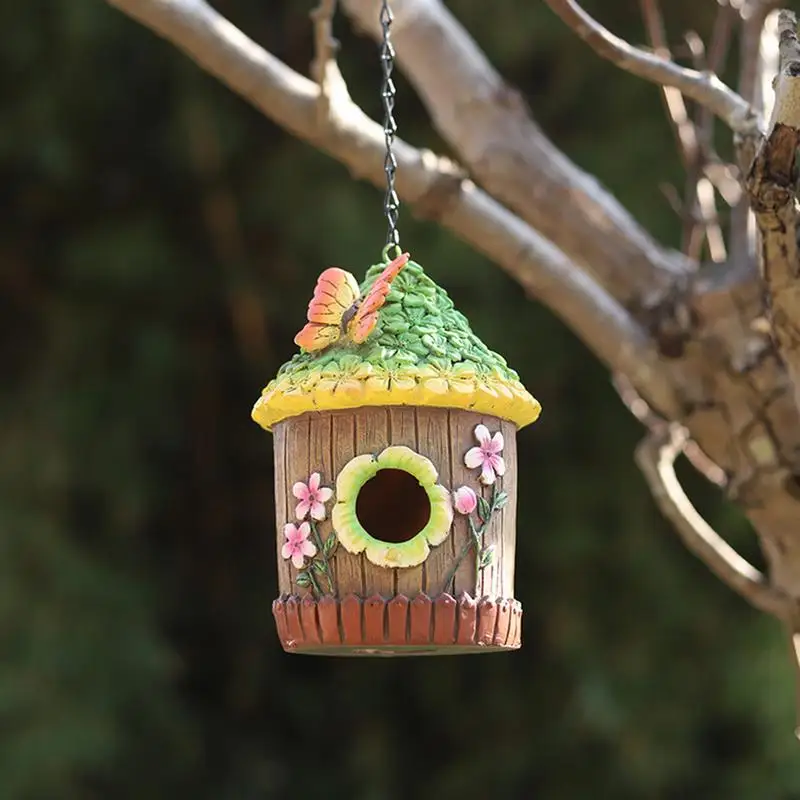 

Bird Houses For Outside Hangable Bird Cottage Resin Decorative Cute Small Birdhouses Cottage For Swallow Tree Garden Yard