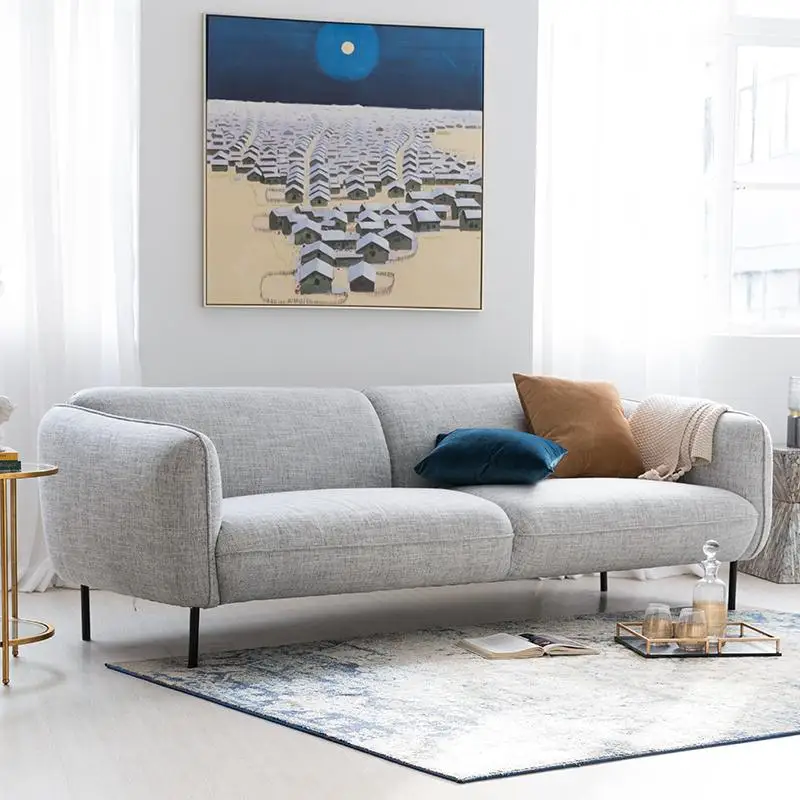 Lonely wind small apartment living room B & B minimalist cotton and linen straight row double three-person fabric sofa