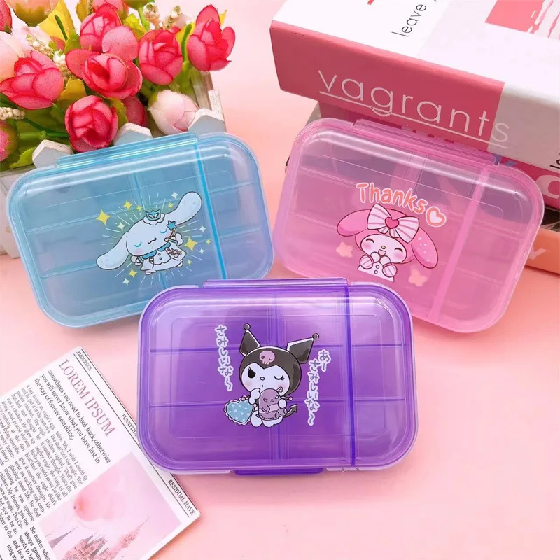 Sanrio HelloKitty Kuromi Melody Pill Storage Box Cute Portable Mini Cosmetic Case Dustproof Flip Cover Sealed Girls Holiday Gift