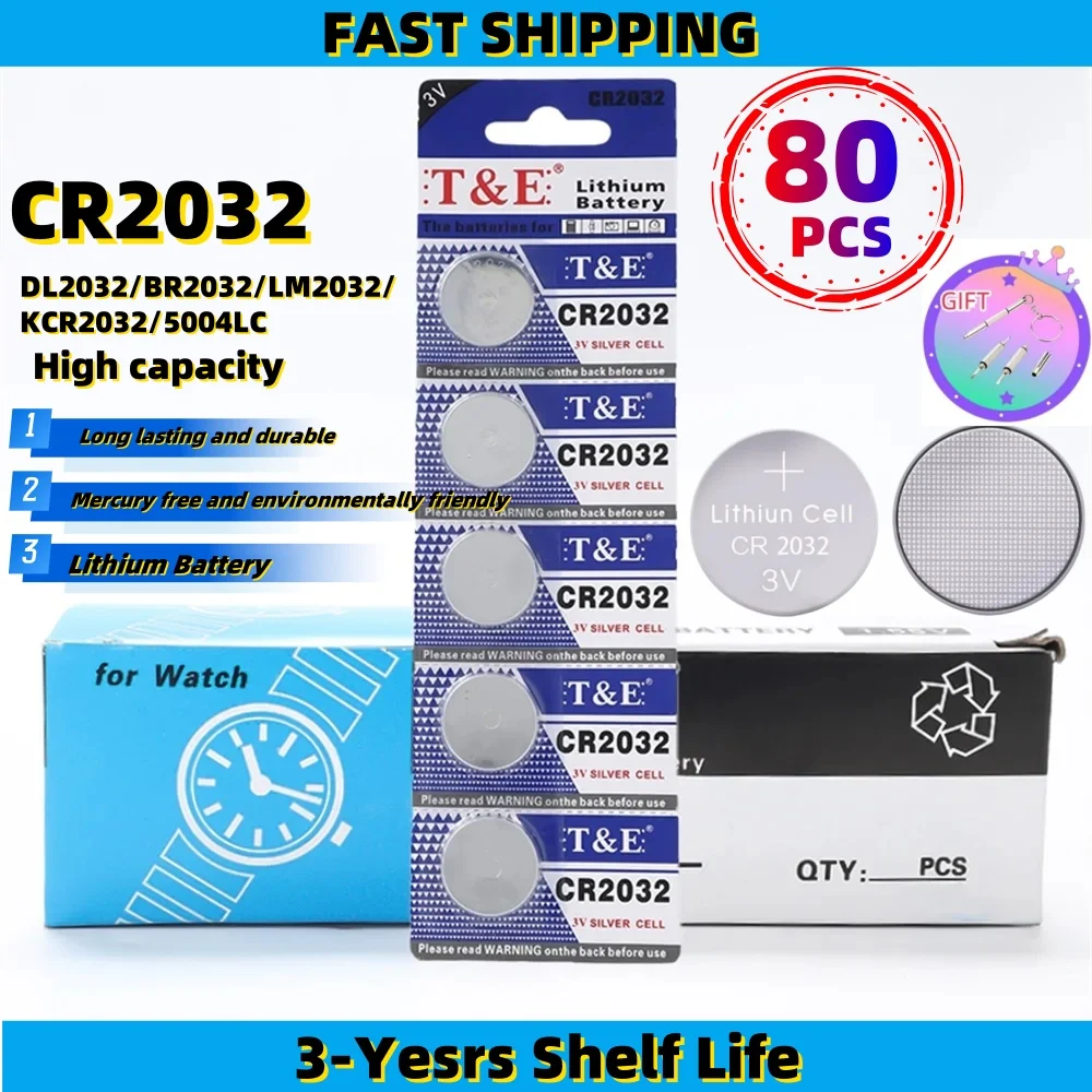 

80PCS Original CR2032 230mAh CR 2032 DL2032 ECR2032 Lithium Battery Watch Calculator Car Key Remote Control Button Coin Cells