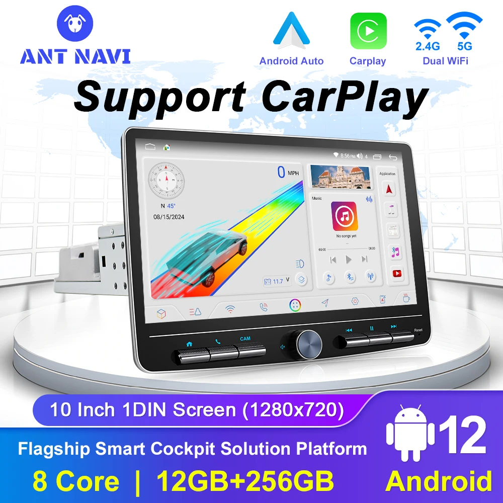 

AntNavi 10-дюймовый 1Din поворотная многофункциональная кнопка универсальный автомобильный радиоприемник беспроводной мультимедийный плеер CarPlay автомобильная стереосистема GPS QLED