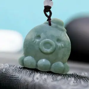 Natural Real Jade Octopus Pendant Necklace Accessories Vintage Carved Jewelry Stone Chinese Gifts for Women Men Fashion