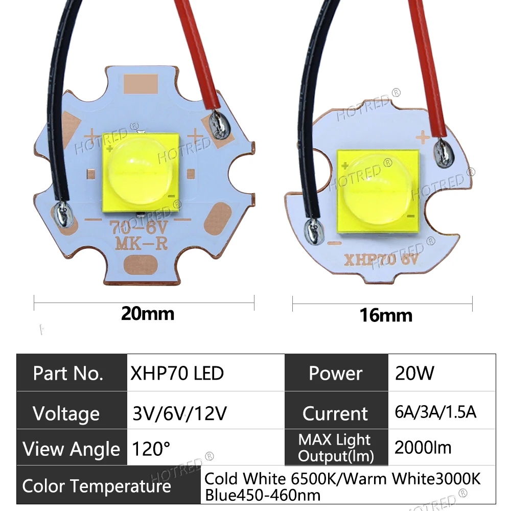 XHP70 Chip LED 20W DC3V6V12V 7070 wysokiej mocy diody koralikowe zimna biel z przewodem do DIY latarka części reflektor samochodowy rowerowe