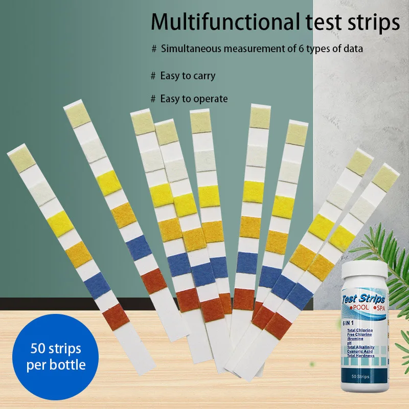 50 pezzi/bottiglia 6 In 1 strisce reattive multiuso per il PH del cloro carta per Tester dell\'acqua della piscina termale