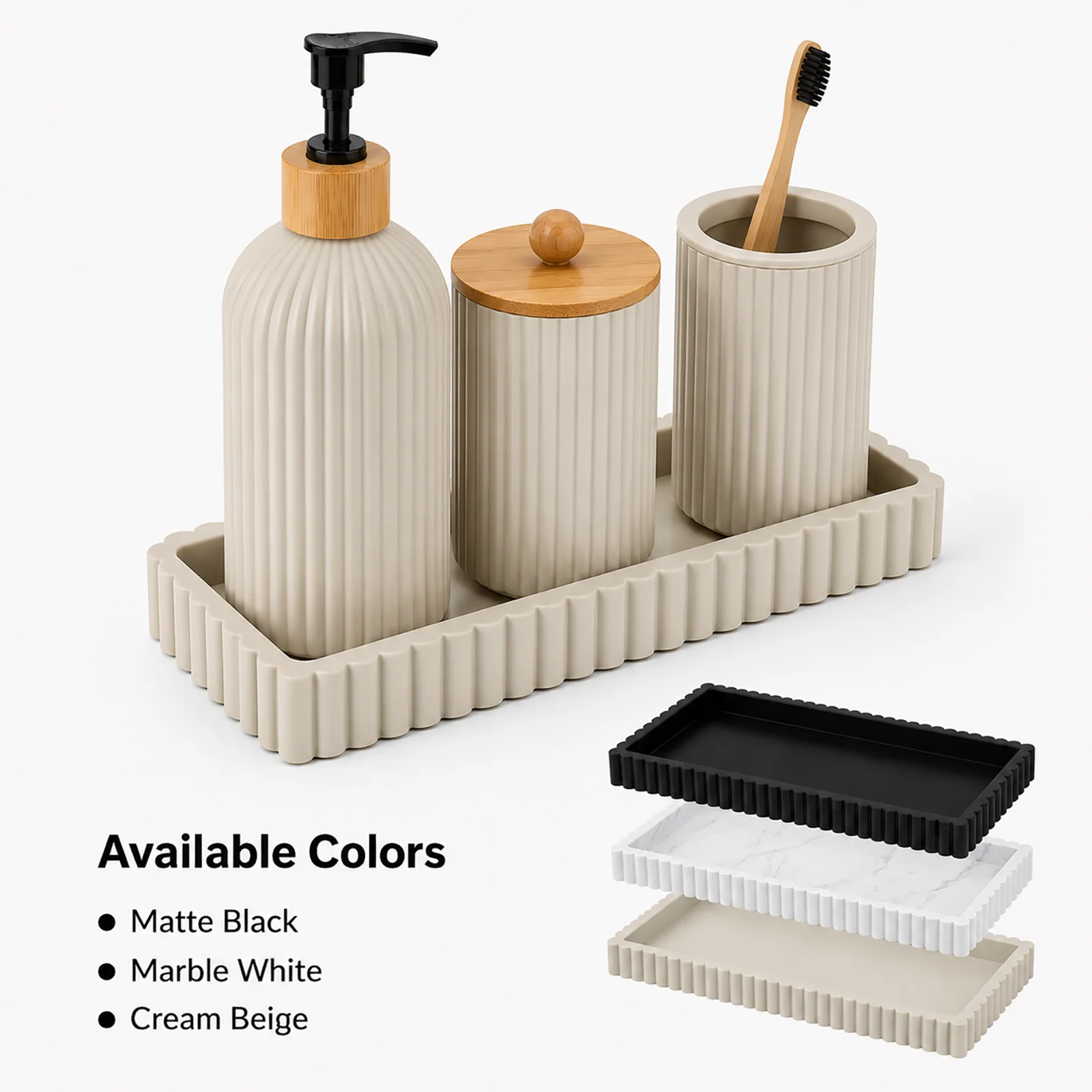 Marble Silicone Tray for Bathroom Countertop Ribbed Rectangular Vanity Organizer Tray for Soap Dispenser Perfume Candle Kitchen