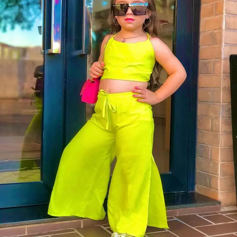 Summer Children\'s Clothing Sets For Baby Kids Girls Halter Crop Tops+Wide Leg Pants Toddler Child Girl New Clothing Outfits 1-8Y