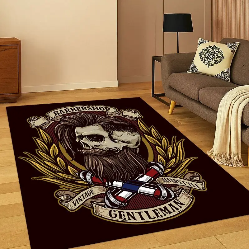 Vintage Barber Shop Logo Cartoon Carpet Rug for Bedroom Living Room Sofa Playroom Doormat Home Decor, Game Area Rug Non-slip