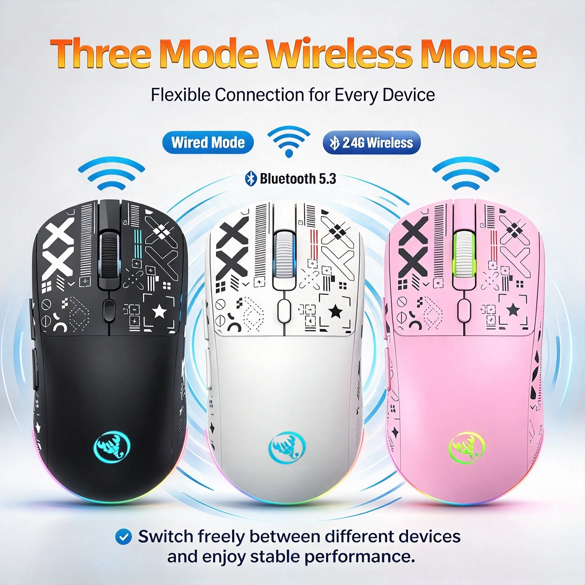 2.4G Bluetooth Tri-Mode Wireless Gaming Mouse 6-Buttons RGB Backlit Ergonomic Rechargeable Optical Mouse With Charging Dock