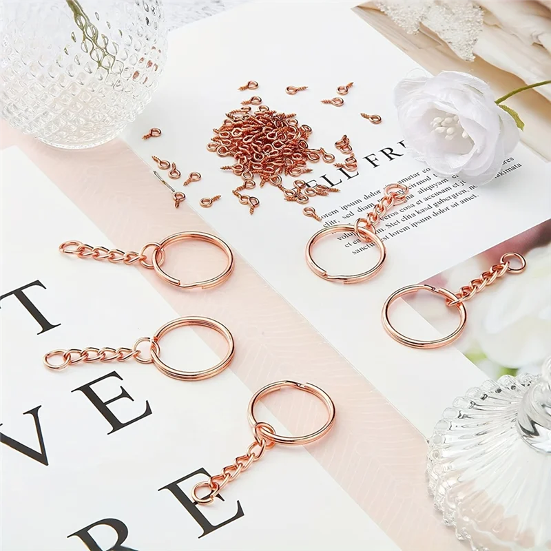 AT05-Keychain Making Kit With Key Rings For Crafts–Includes For DIY Keychain Supplies(25 Mm, Mixed Color)