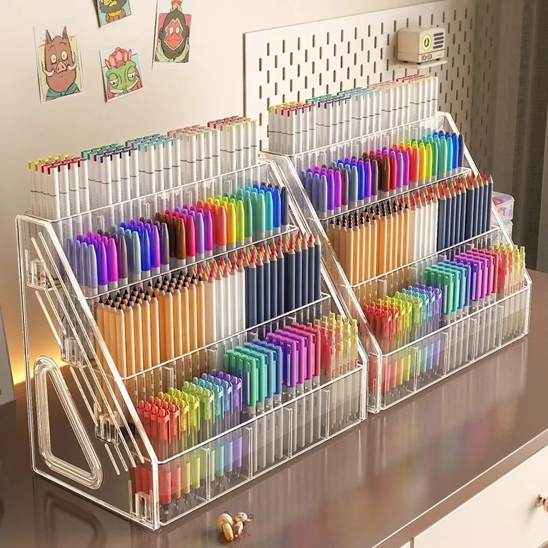 Watercolor pencil storage rack desktop large capacity acrylic partition stationery shop storage rack marker pen storage box