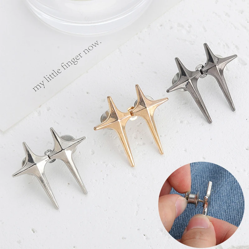 Cross Star Waist Buckle Adjustable Detachable Pants Clips Trendy Waist Tightener Nail-free Metal Button Snaps For Jeans Decor