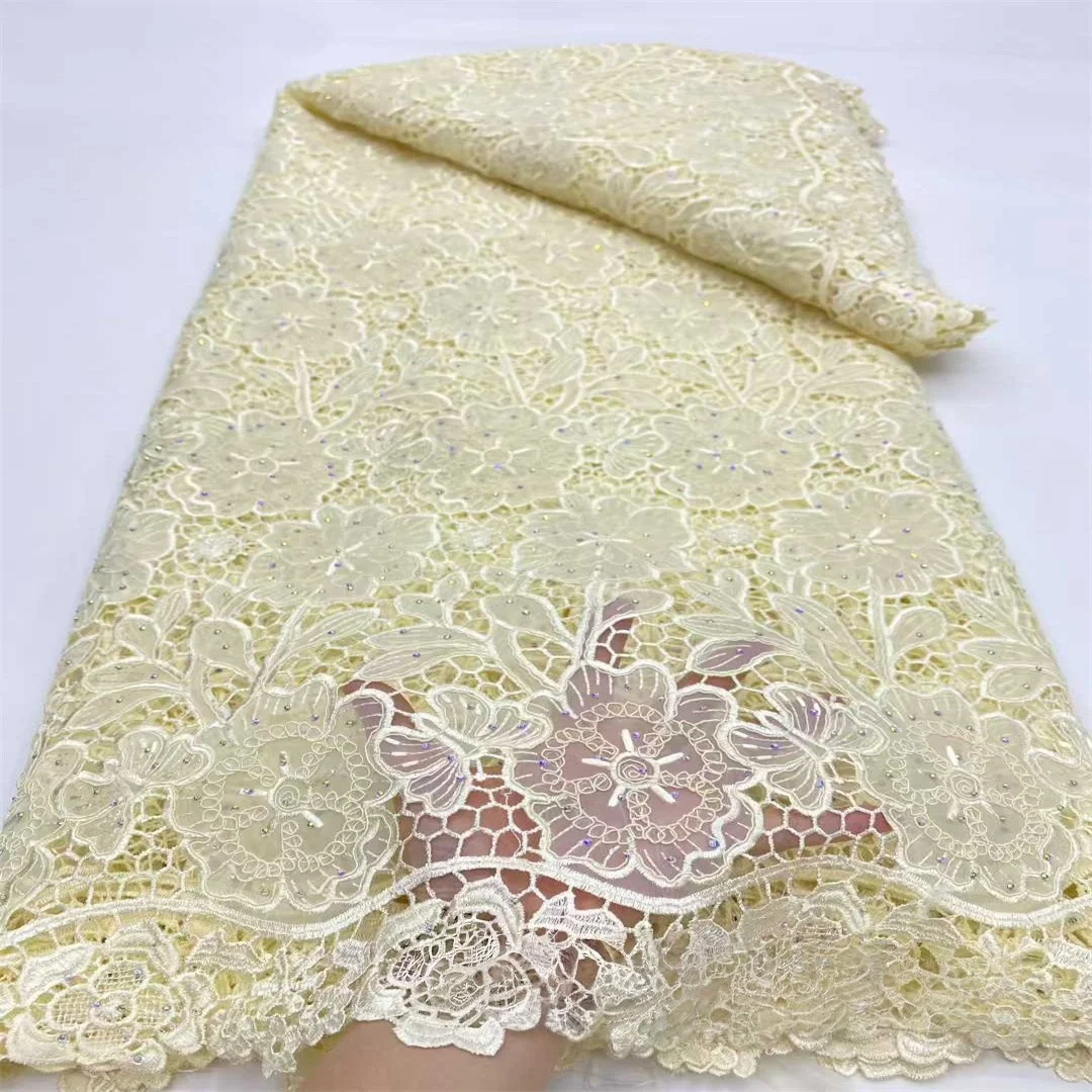 Haftowana organza afrykańska koronka z sznurkowymi fiszbinami, rozpuszczalna w wodzie koronka ślubna z motywem motylkowym i kwiatowym do sukien ślubnych.